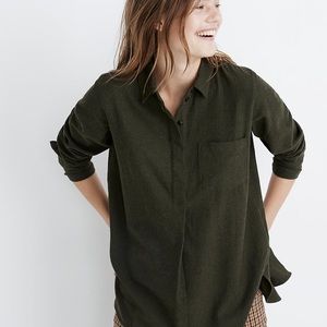 Madewell Classic Ex-Boyfriend Green Button-Back Shirt, Size: XXS